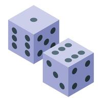 Two purple dice showing different numbers are rolling vector