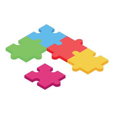 Four colorful puzzle pieces connecting, concept of problem solving