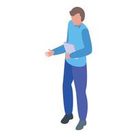 Office worker holding documents is explaining something vector
