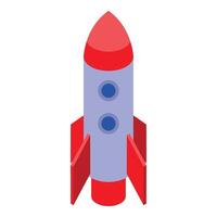 Red and white space rocket standing on launch pad vector