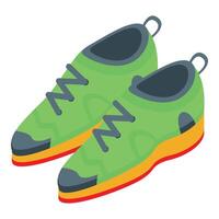 Pair of green climbing shoes with red and yellow sole isometric icon vector