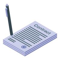 Pen signing contract document with signature and stamp vector
