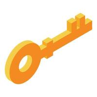 Golden key opening padlock representing security and access in isometric view vector