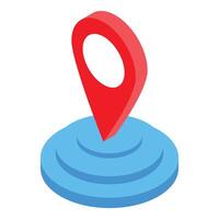 Red location pin pointing on a blue circular area vector