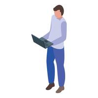 Businessman standing using laptop computer icon isometric 3d vector