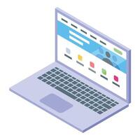 Open laptop showing social network profile page with user interface elements vector