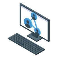 Desktop computer showing network of people working remotely vector