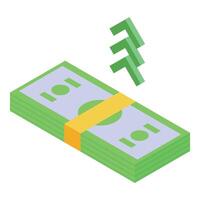 Stack of banknotes increasing its value with upward arrow vector