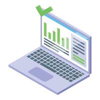 Laptop showing successful financial report with green checkmark vector