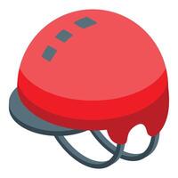 Red climbing helmet protecting head from falling rocks vector