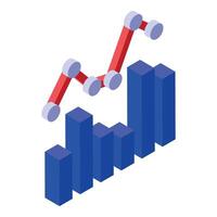 Red line graph growing over blue bar chart showing increasing profits vector