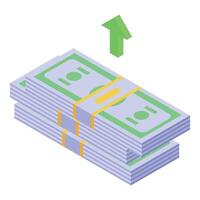 Stack of money increasing with up arrow indicating financial success vector