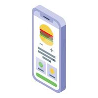 Online food ordering app showing hamburger on smartphone screen vector