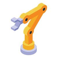 Yellow robotic arm holding something with three fingers vector