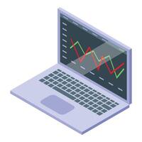Laptop showing stock market data with green and red line graph vector