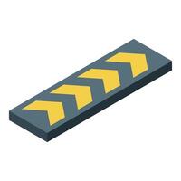 Speed bump with yellow arrows is lying on a gray surface vector