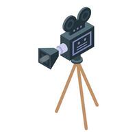 Professional digital camera is recording on tripod vector