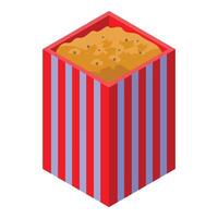 Full popcorn bucket isometric illustration with red and white stripes vector