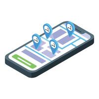 Smartphone showing map with scooter location pins for sharing economy app vector