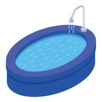 Inflatable pool filled with water with shower running isometric view vector