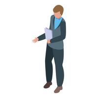 Businessman holding documents is gesturing while making a presentation vector