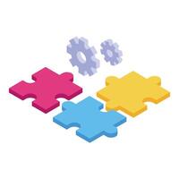 Puzzle pieces forming efficient business solution with gears vector