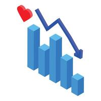 Blue bar graph showing decrease in love and affection vector