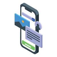 Smartphone showing user interface with search bar, image, text and profile icon vector