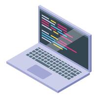 Laptop showing programming code on screen for software development vector