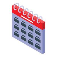 Red spiral top calendar showing blank dates isometric illustration vector
