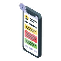 Smartphone showing urgent tasks with clock icon isometric view vector