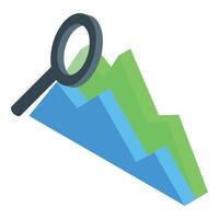 Magnifying glass analyzing fluctuating financial chart vector