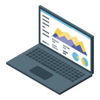 Laptop showing financial data with charts and tables for business analysis vector