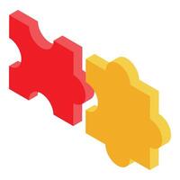 Red and yellow puzzle pieces connecting together isometrically vector