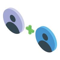 Isometric plus sign adding two user icons vector