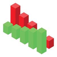 Isometric bar chart showing decreasing trend with red and green bars vector