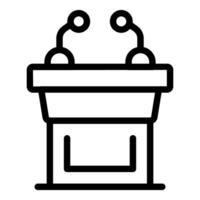 Empty podium tribune with microphones for conference speech is depicting public speaking vector