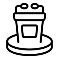 Tribune with microphones on stage for public speech is depicted in line style vector