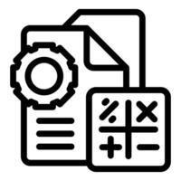 Accounting software managing document with financial calculations and settings gear vector