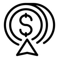 Dollar coin sending signals with arrow pointing up indicating growth vector