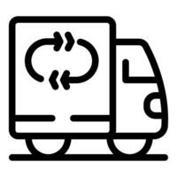 Delivery truck delivering parcel with two circular arrows for return service vector