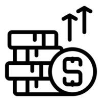 Stack of coins increasing in value with upward arrows vector
