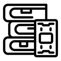Data center server rack storing digital information icon vector