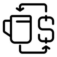 Coffee cup connected to dollar sign with double arrow symbolizing coffee business investment vector