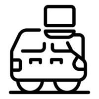 Modern train running on railway with laptop showing automation concept vector