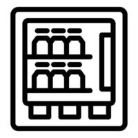 Vending machine offering variety of snacks and drinks, line icon design vector