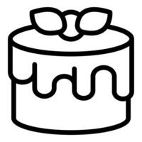 Round cake with melted chocolate and three decorations on top icon vector