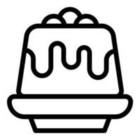 Delicious pudding dessert dripping with chocolate sauce on plate icon vector