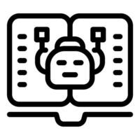 Robot holding two plugs over open book icon vector