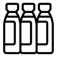 Three identical bottles standing in a row with blank labels vector